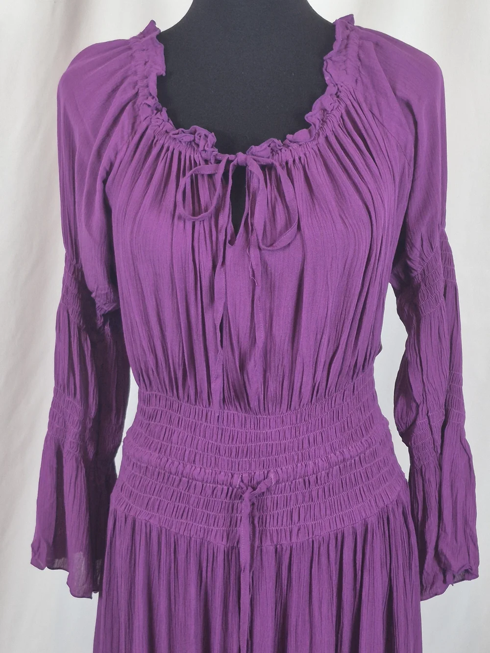 Lotus Traders Smocked Peasant Gypsy Renaissance Dress - Size OS / Fits XL to 2X - Picture 7 of 14
